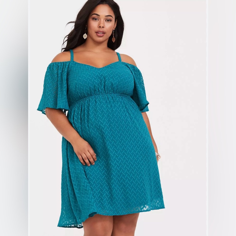 Torrid Teal Off-Shoulder Mini Dress